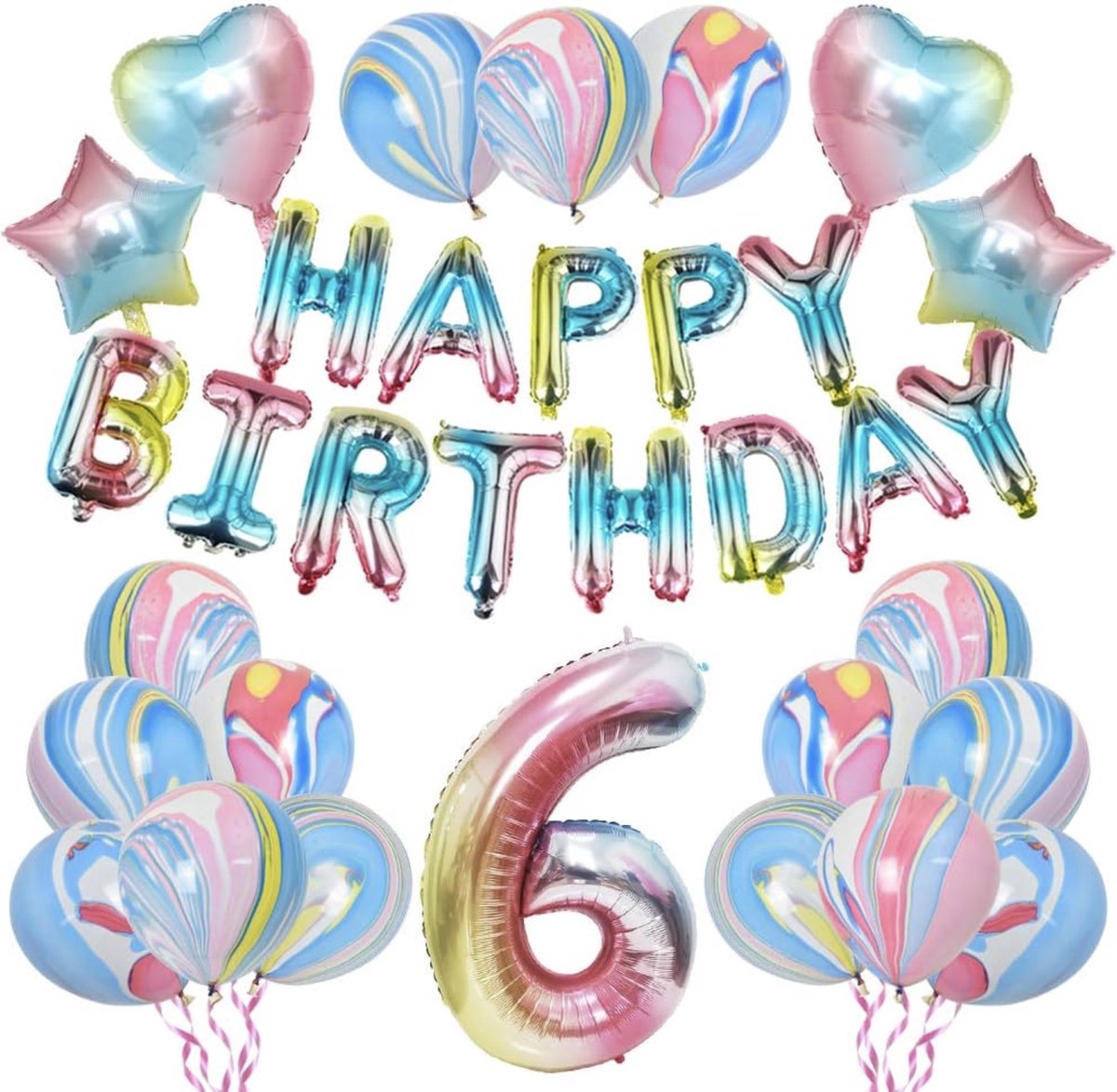 Ballonnen set 6 jaar pastel || Op werkdagen voor 16:00 besteld = volgende werkdag verzonden